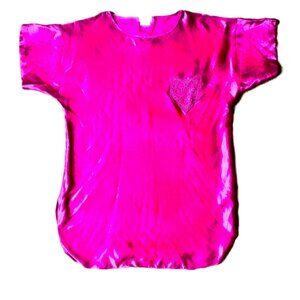 ADONNA Deep Rose Satin Night Shirt ~ Romantic Lace Pocket ~ Size L ~ NEW, No Tag